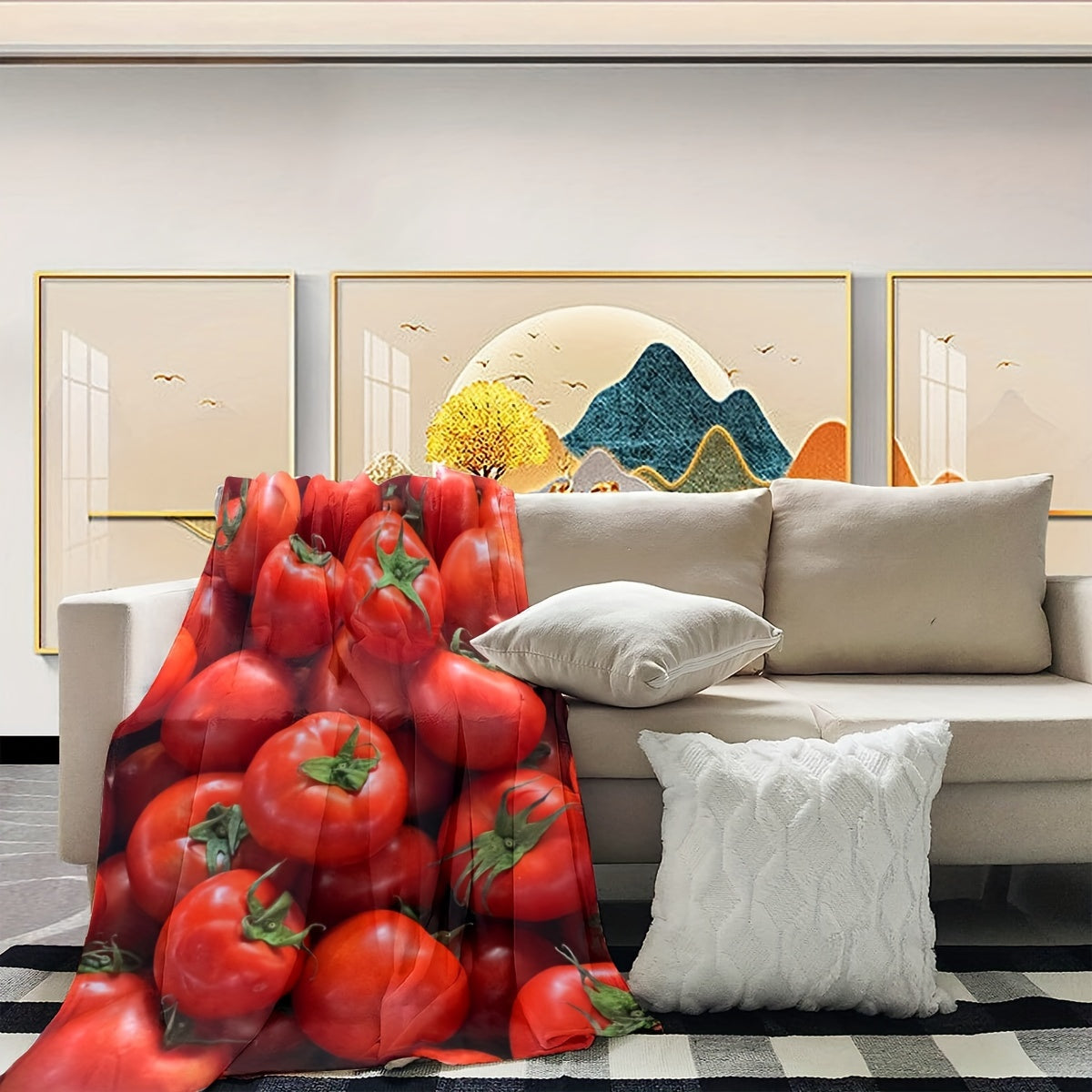 Cozy Tomato Print Flannel Throw Blanket for Couch Bed Travel All-Season Gift