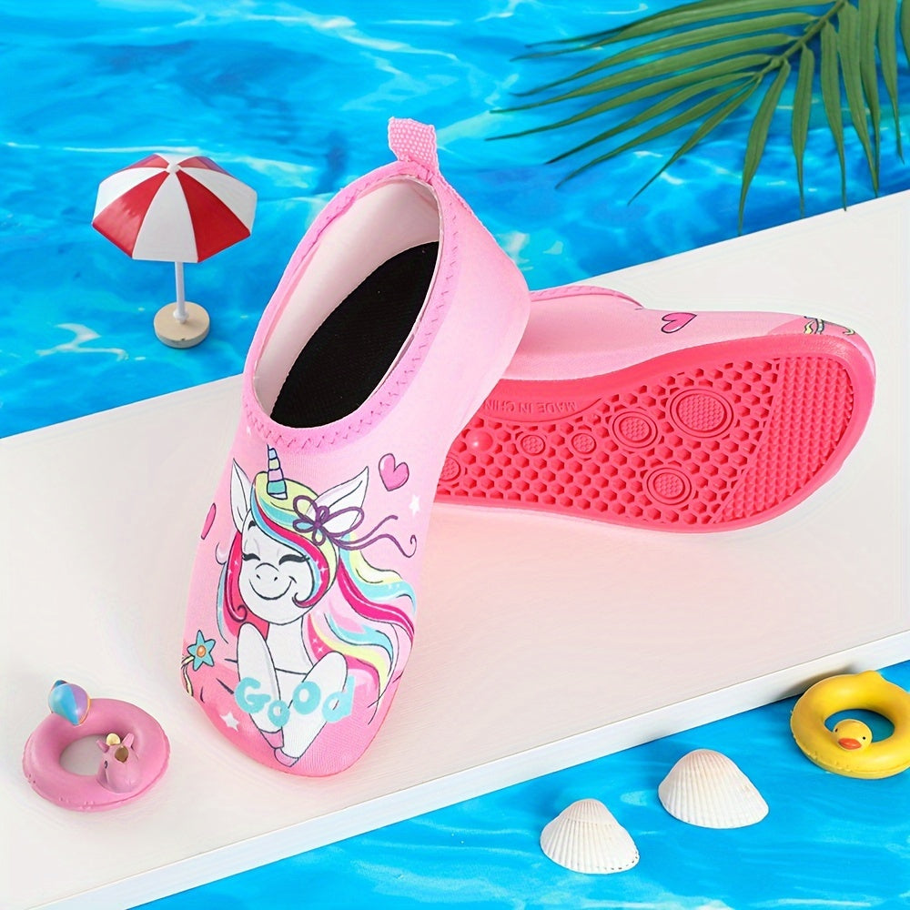 Girls Water Shoes Non Slip Quick Dry Cartoon Unicorn Water Socks for Outdoor Activities