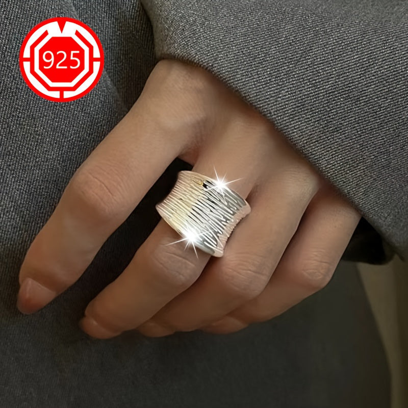 Серебряное кольцо с широкой геометрической вставкой из 18K золота, регулируемое, гипоаллергенное для женщин