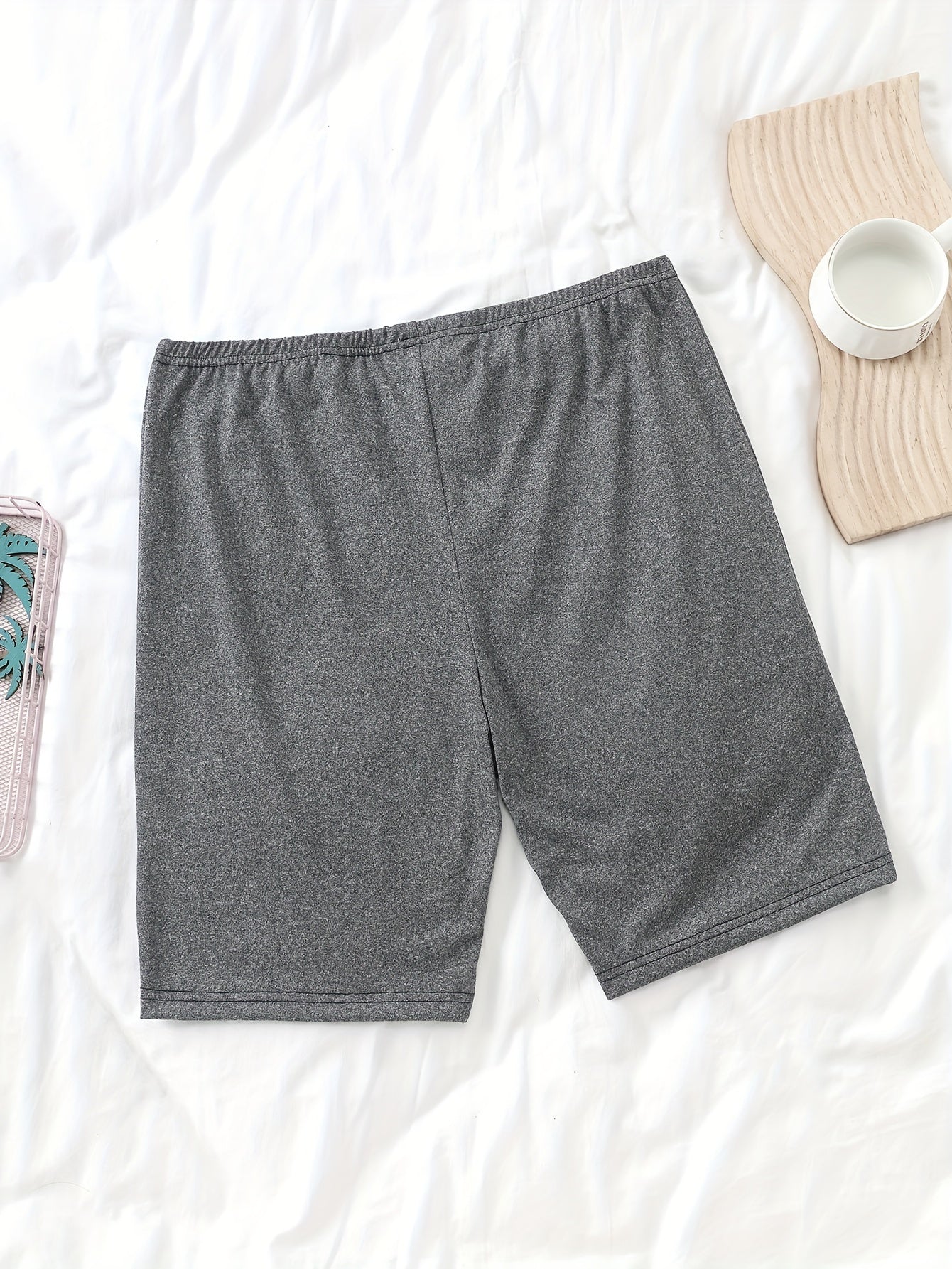 Pantalones cortos de dormir casuales para mujer de talla grande, color sólido, con cintura elástica, ropa de descanso