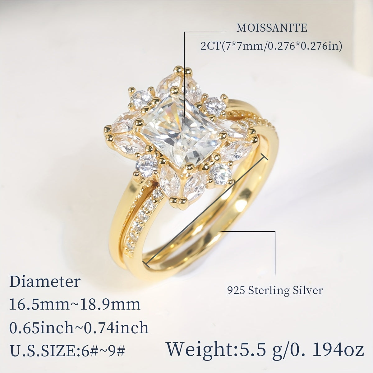 Moissanite Stacking Ring 1-2ct Gold Finish Sterling Silver Engagement Wedding Gift