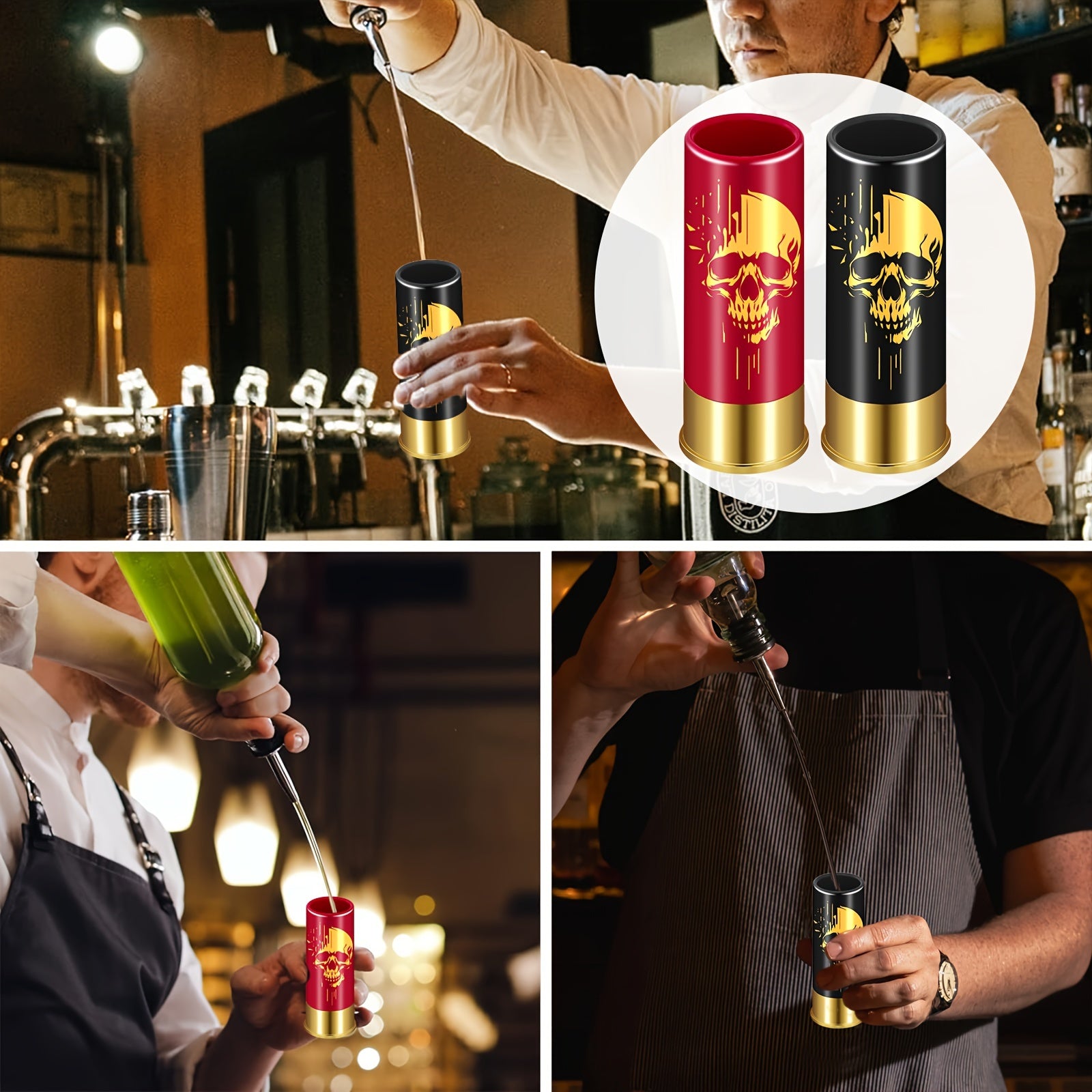 Juego de 2 vasos de chupito con calavera de plástico reutilizable para whisky, vino y cócteles, regalo