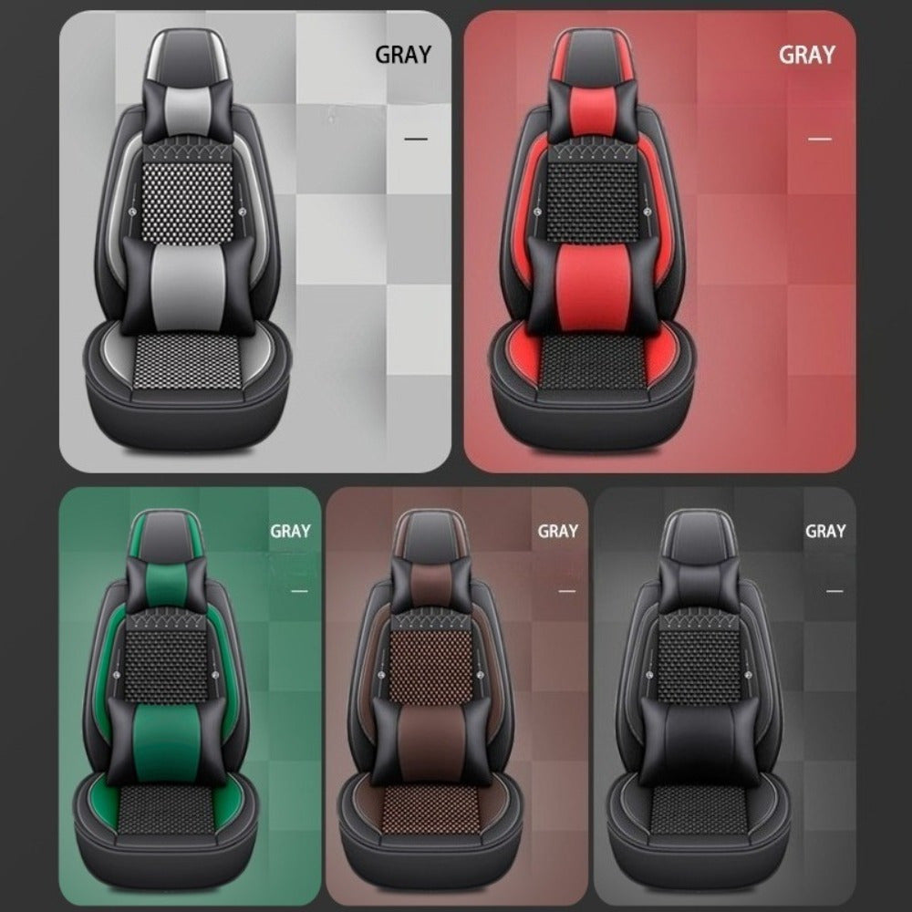 Full Seat Cover Black PU Ice Silk Fabric Universal Auto Seat Cushion All-Season