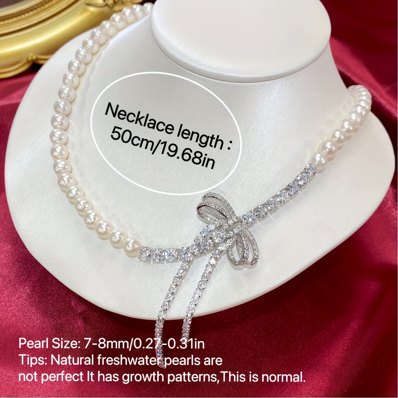 Pearl Necklace with Cubic Zirconia Bow for Weddings and Special Events