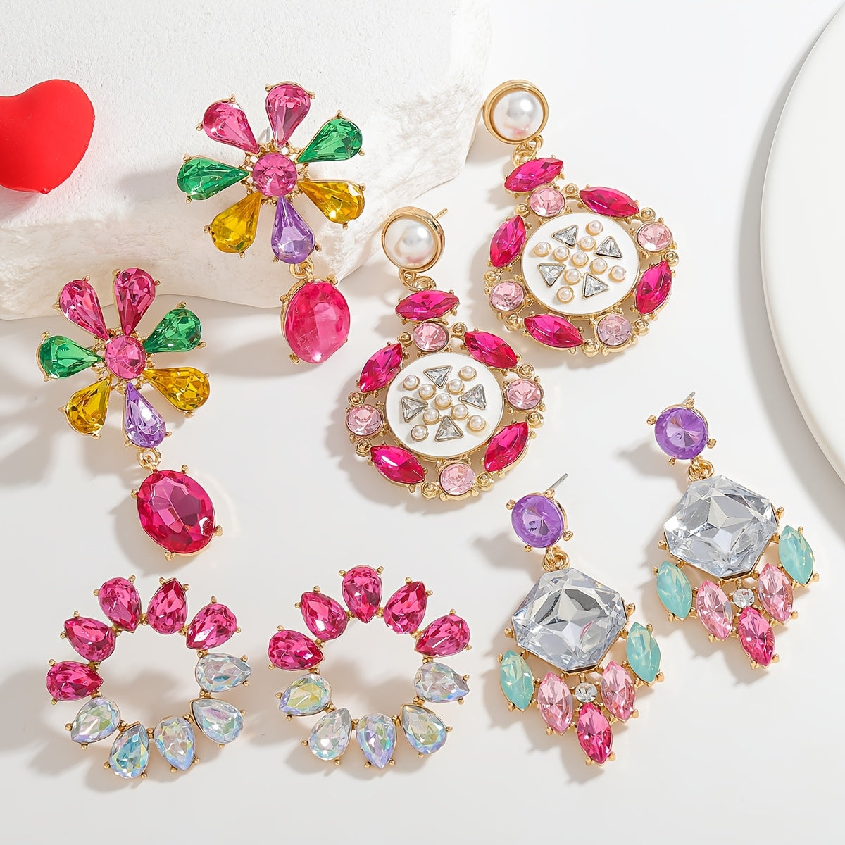 Women's Rhinestone Floral Drop Earrings Alloy Dangles Stainless Steel Posts for Parties and Gifts