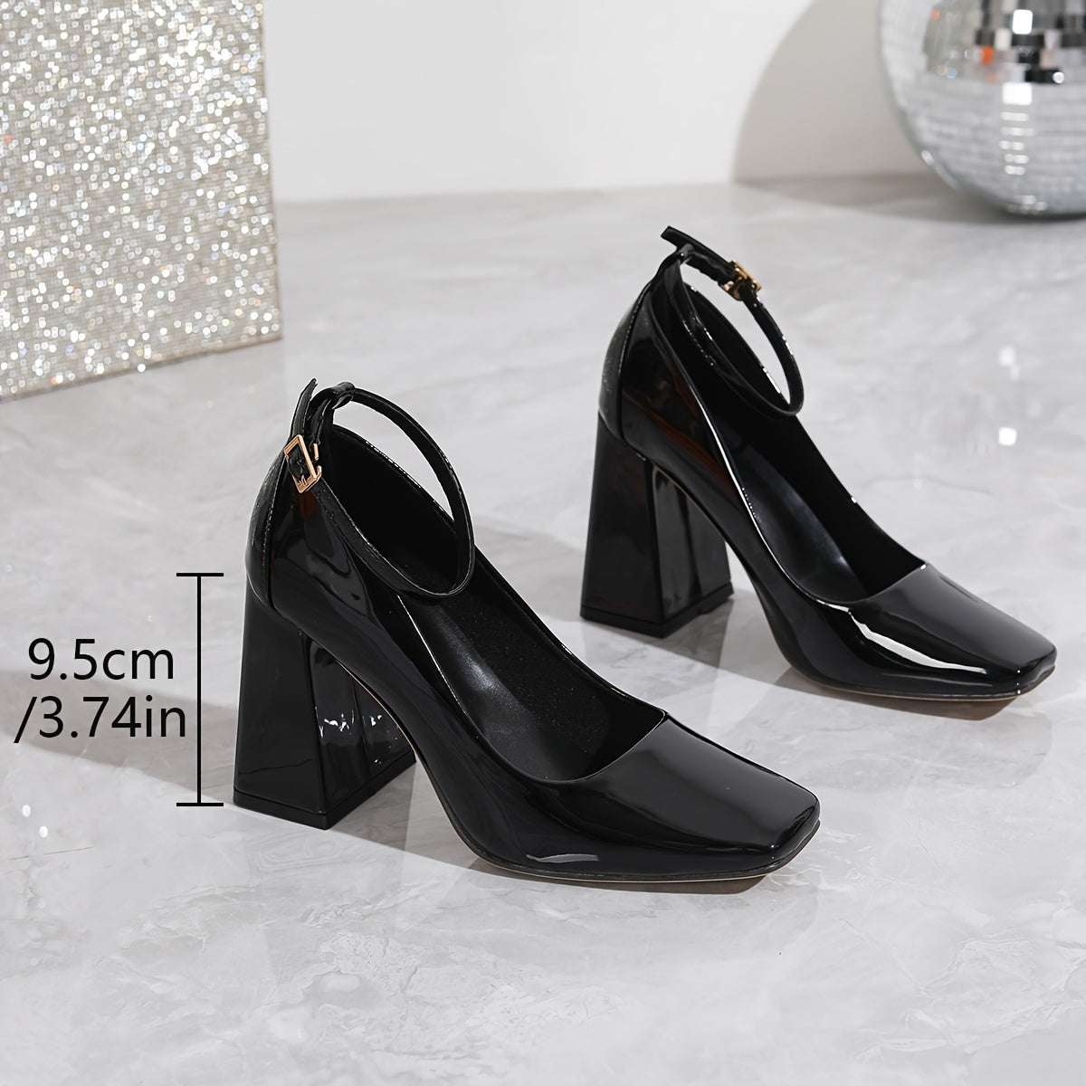 Women's Leather Block Heel Mary Jane Pumps Square Toe Dress Shoes All-Season