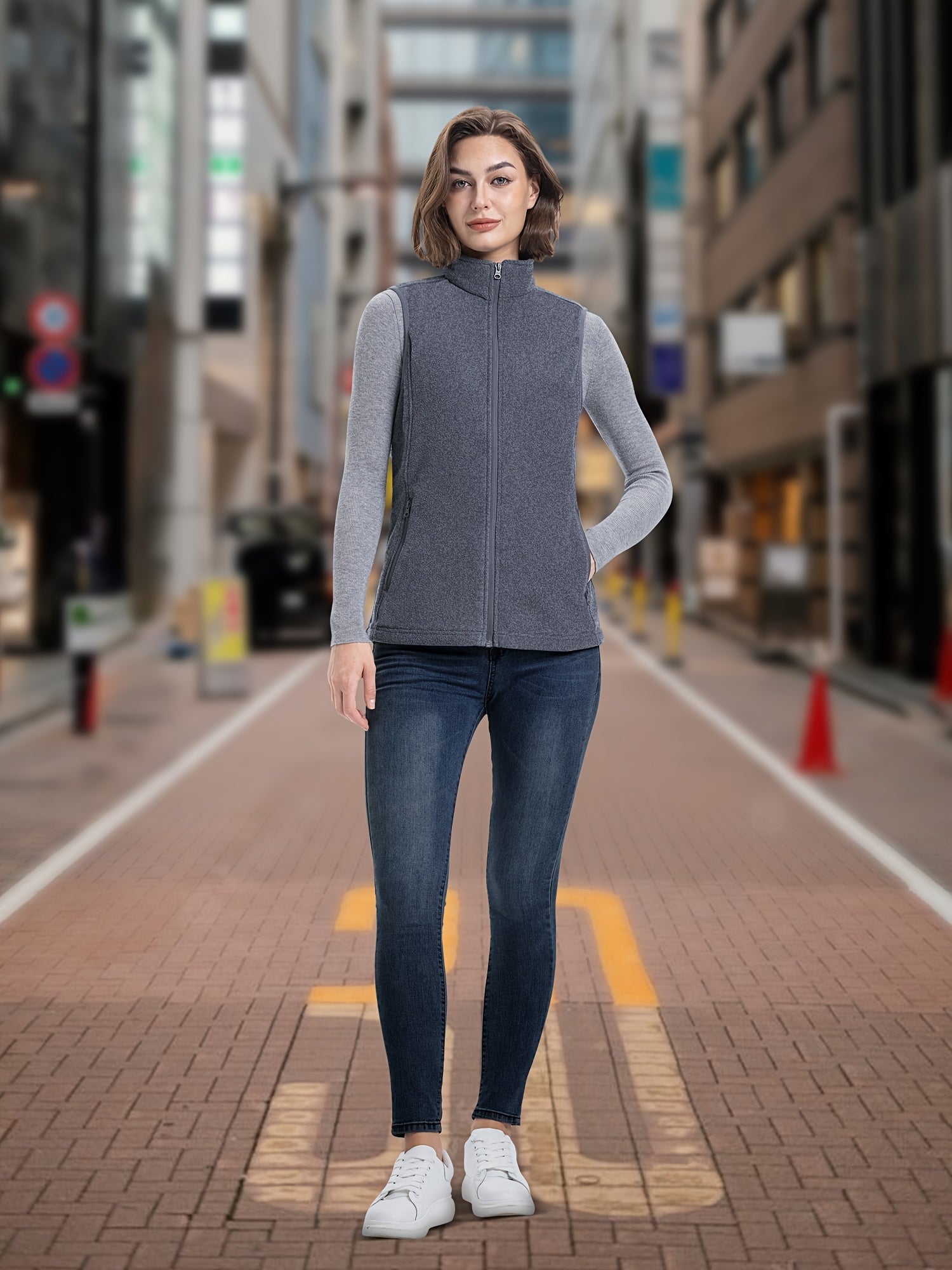 Women’s Lightweight Fleece Vest with Pocket Stand Collar Zip-Up Sleeveless Spring Fall