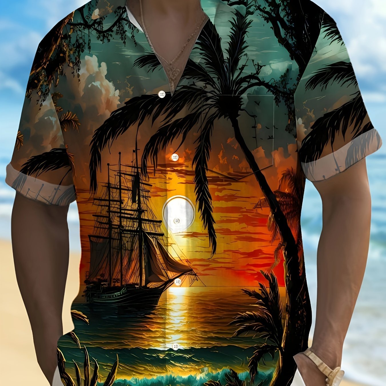 Katta va baland erkaklar uchun yozgi grafik printli ko'ylak