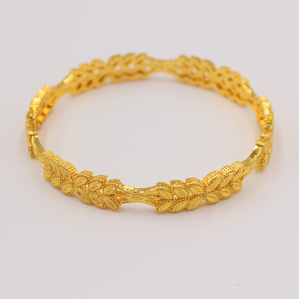 Women’s Gold Bangle Set 4-Piece Leaf Pattern Alloy Jewelry for Weddings