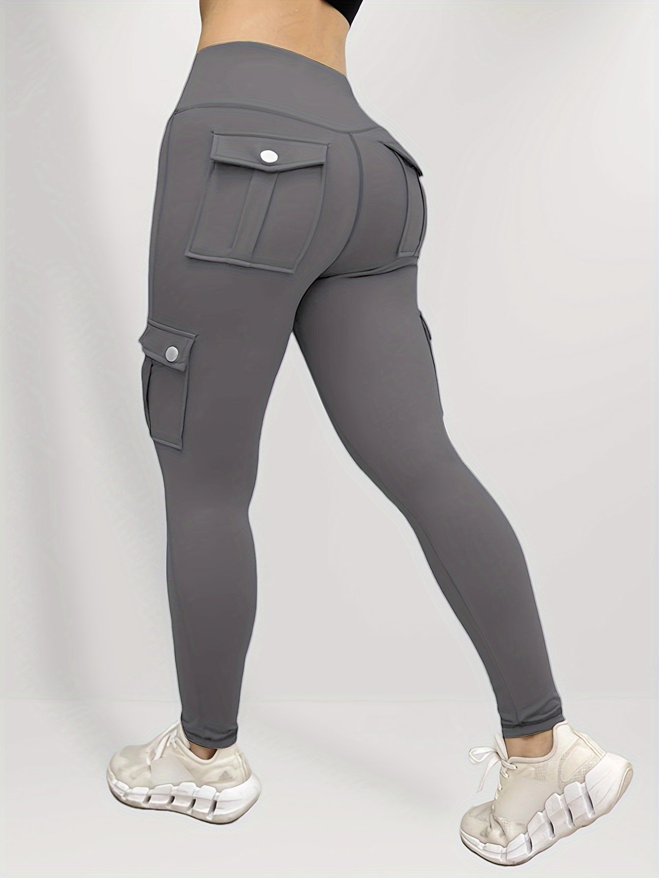 Leggings casual de talla grande para mujer, de color sólido, de poliéster elástico con elastano