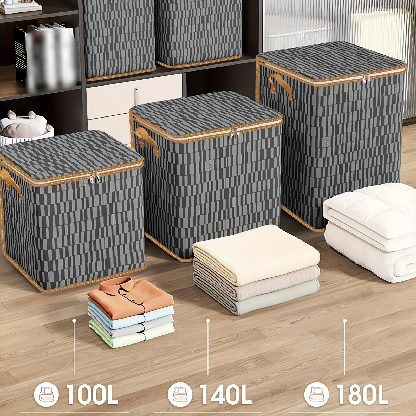 Large Clothes Storage Bag with Handle 100L 140L 180L for Comforters Blankets