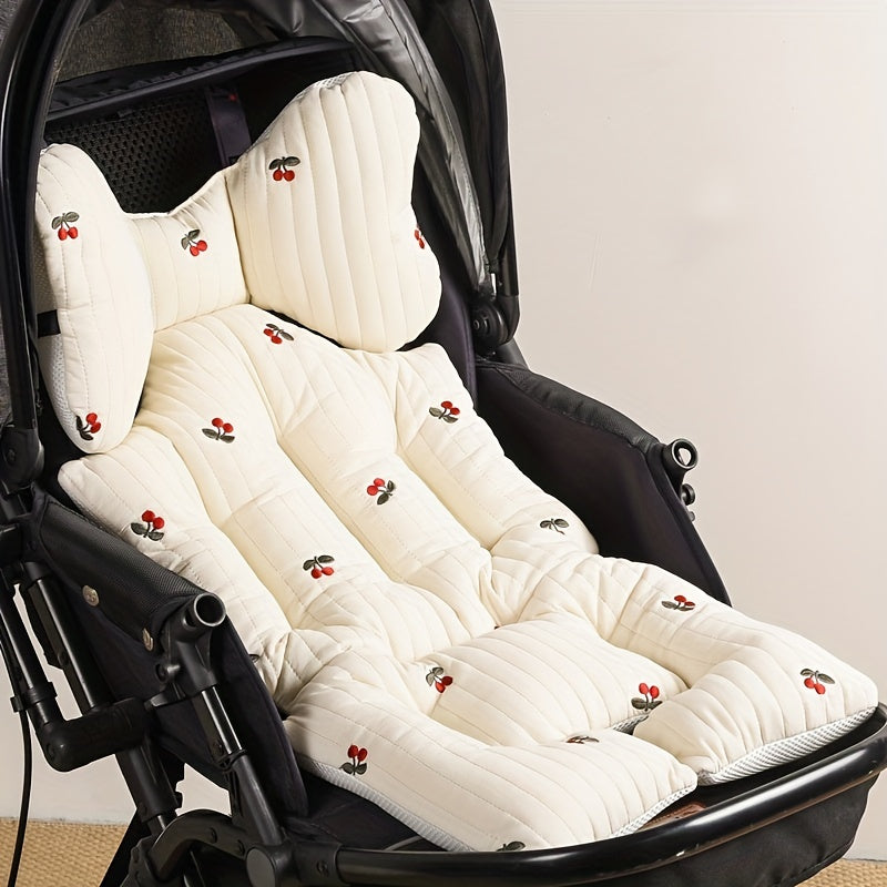 Baby Stroller Seat Pad Cotton Cushion for Autumn Winter Breathable Embroidered Hand Wash