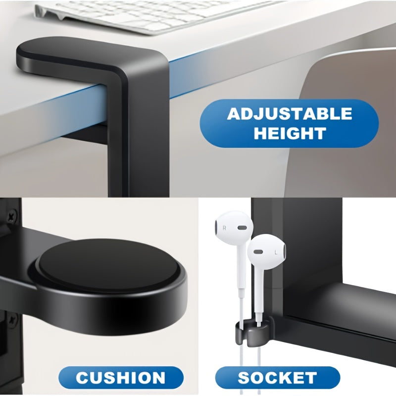 Soporte para auriculares bajo escritorio con brazo giratorio ajustable y organizador de cables