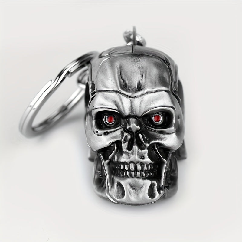 Red-Eyed Skull Keychain for Men Mini Zinc Alloy Car Keys Bag Gift