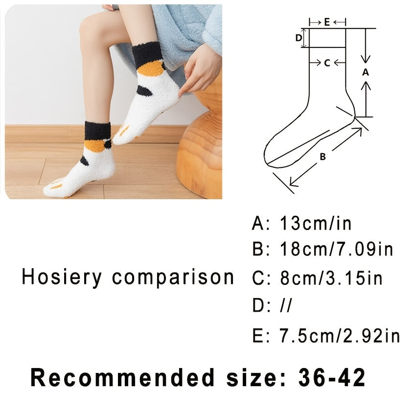 Ayollar uchun qiziqarli mushuk oyoq izi printli uy poyabzallari, qulay koral fleyse, multfilm naqshi, qo'l bilan yuvish mumkin, polyester, 1 juft