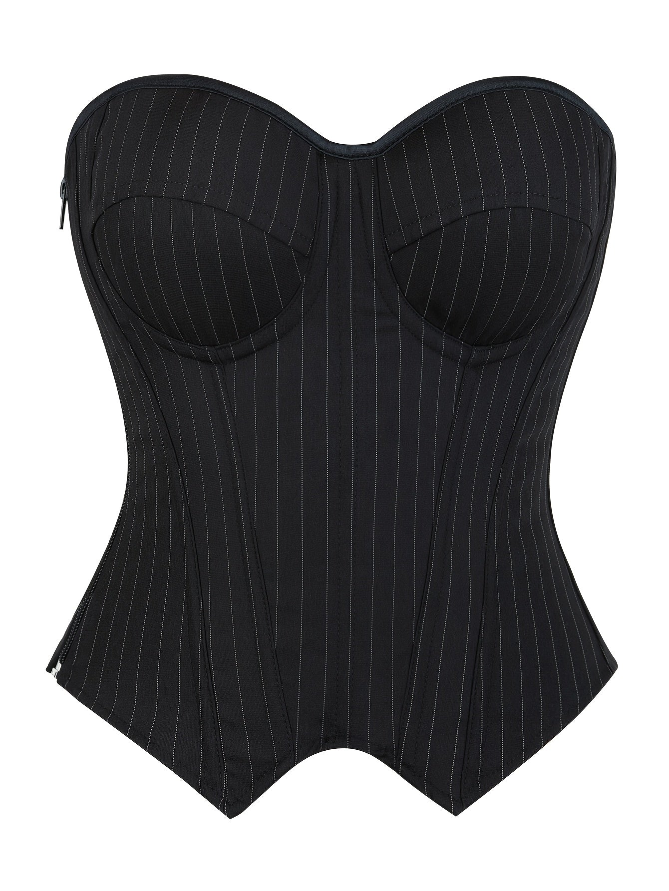 Women's Striped Strapless Corset Top with Built-in Bra Cups and Polyester Elastane Fabric