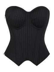 Women's Striped Strapless Corset Top with Built-in Bra Cups and Polyester Elastane Fabric