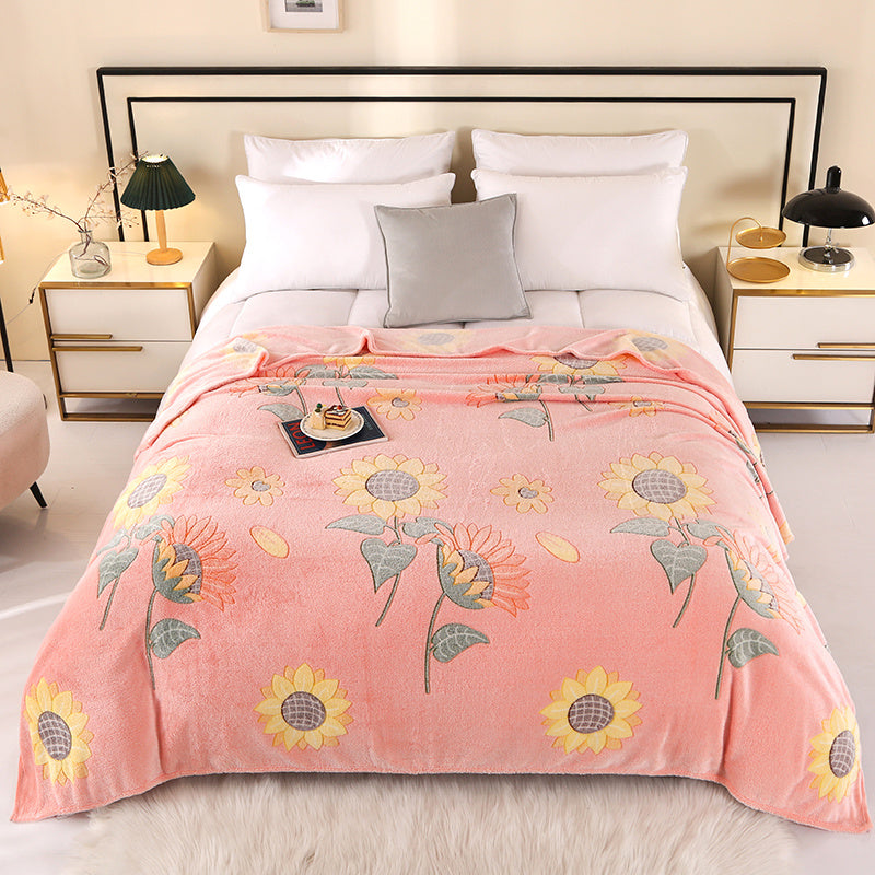 Floral Pumpkin Pattern Velvet Blanket for Sofa Bed Living Room All Seasons