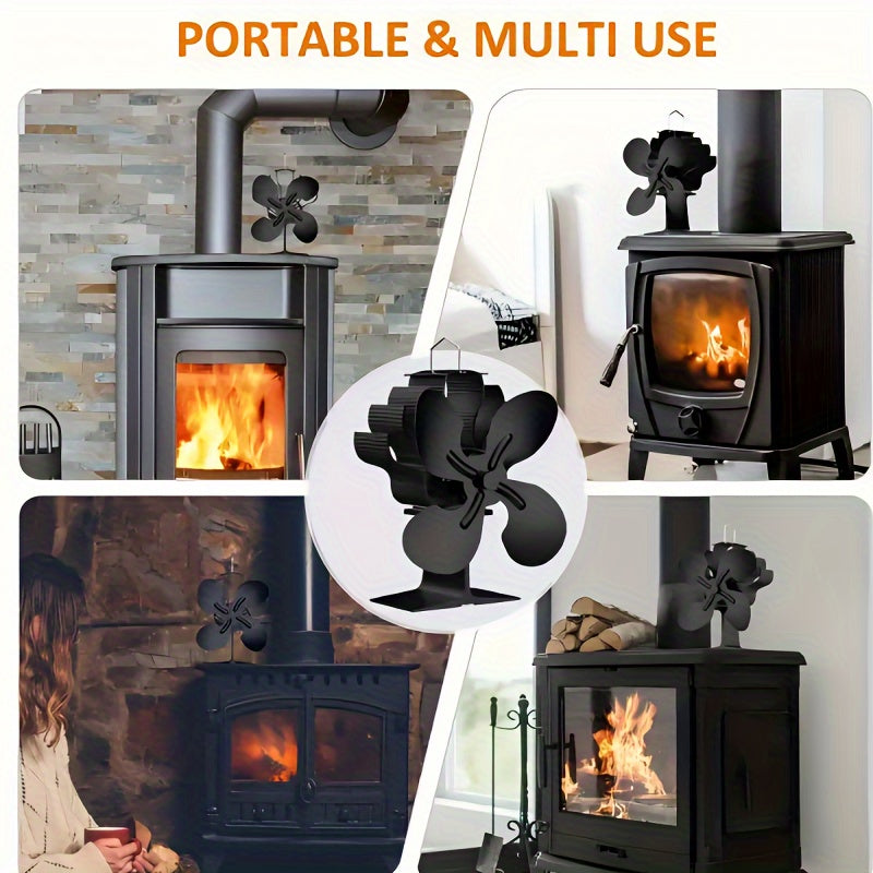4-Blade Heat Fan for Wood Stove Wall Stove Log Burners Heaters