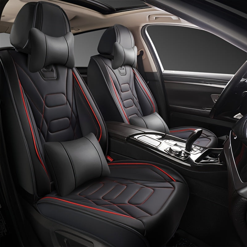 Universal Faux Leather Car Seat Covers All-Season Red Stitching