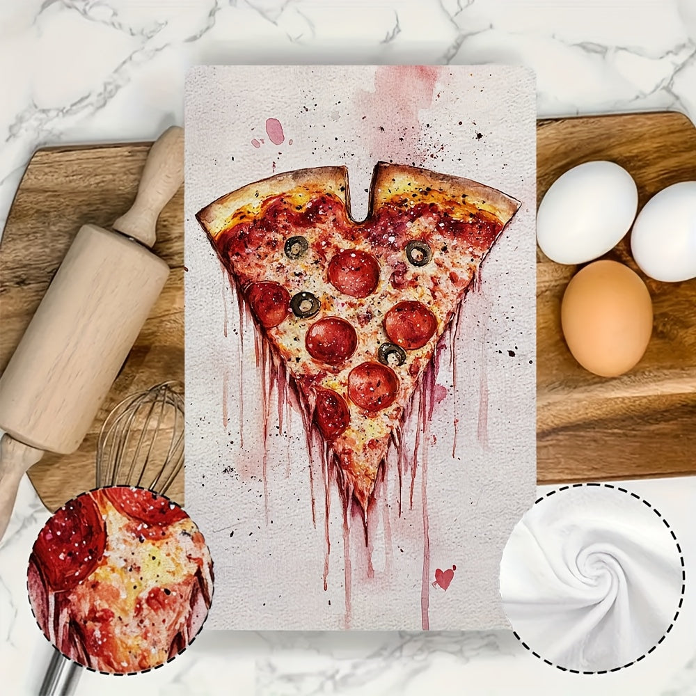 Set of 2 Ultra Soft Kitchen Towels Valentine’s Day Pizza Love 40x60cm