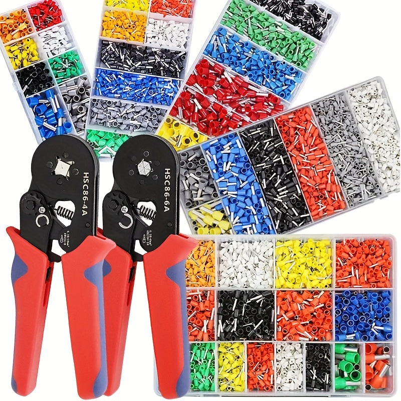 Crimping Kit with 300-1200 Tubular Crimp Terminals and Pliers for Electrical Connectors