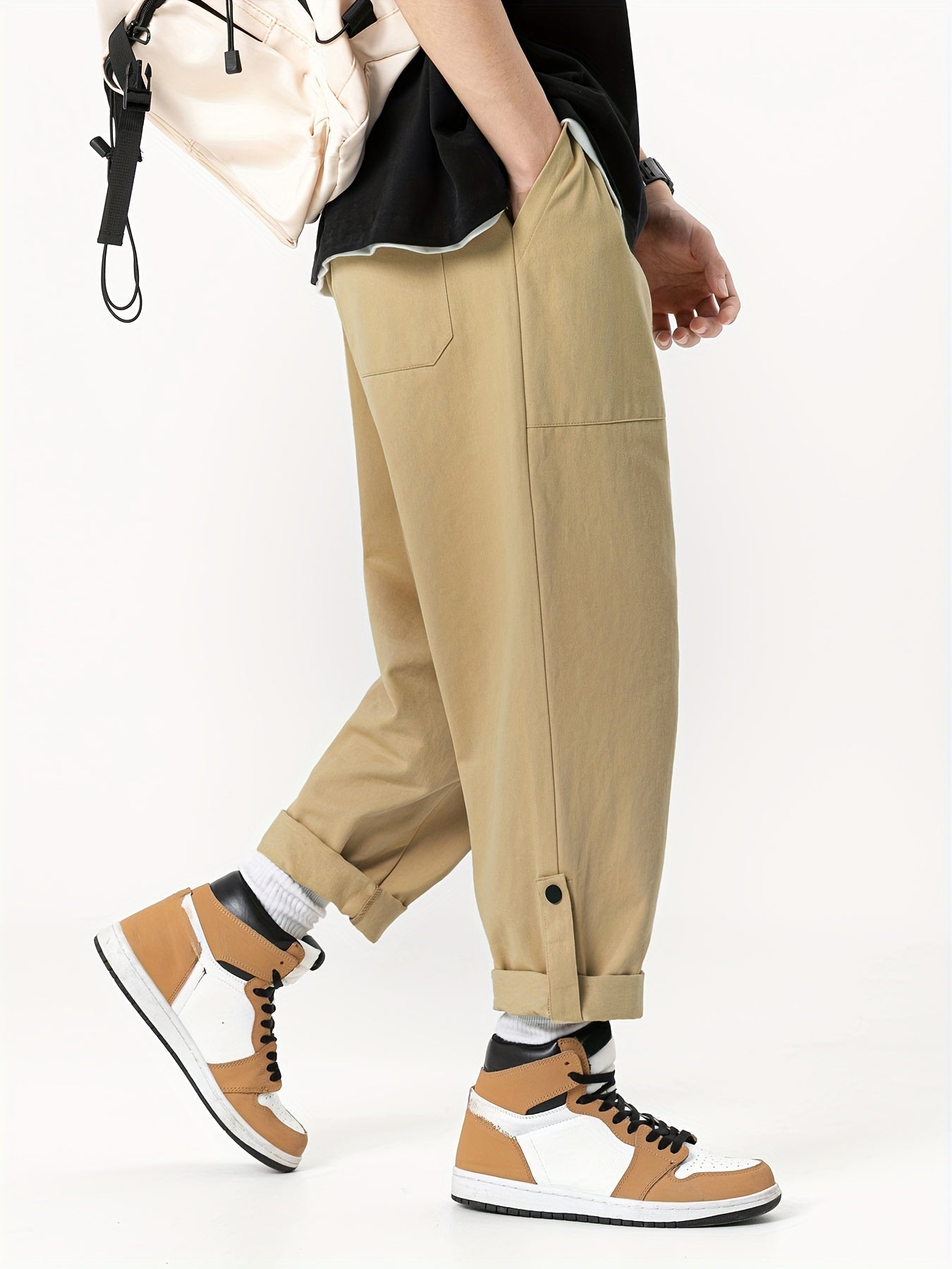 Men's Cotton Cropped Pants with Pockets Casual Loose Fit for Outdoor Activities