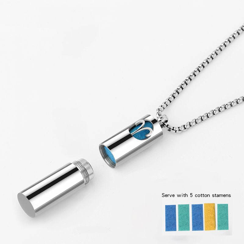 Men's Zodiac Necklace Titanium Steel Pendant Aromatherapy Essential Oil Accessory
