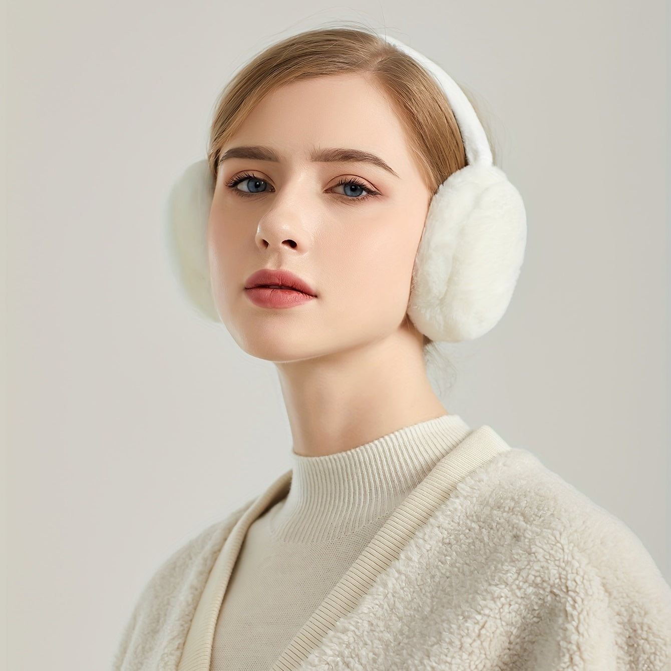 Гарнитура для ушей в виде гамбургера однотонного цвета для женщин, пушистый флис, складная, зимняя теплая