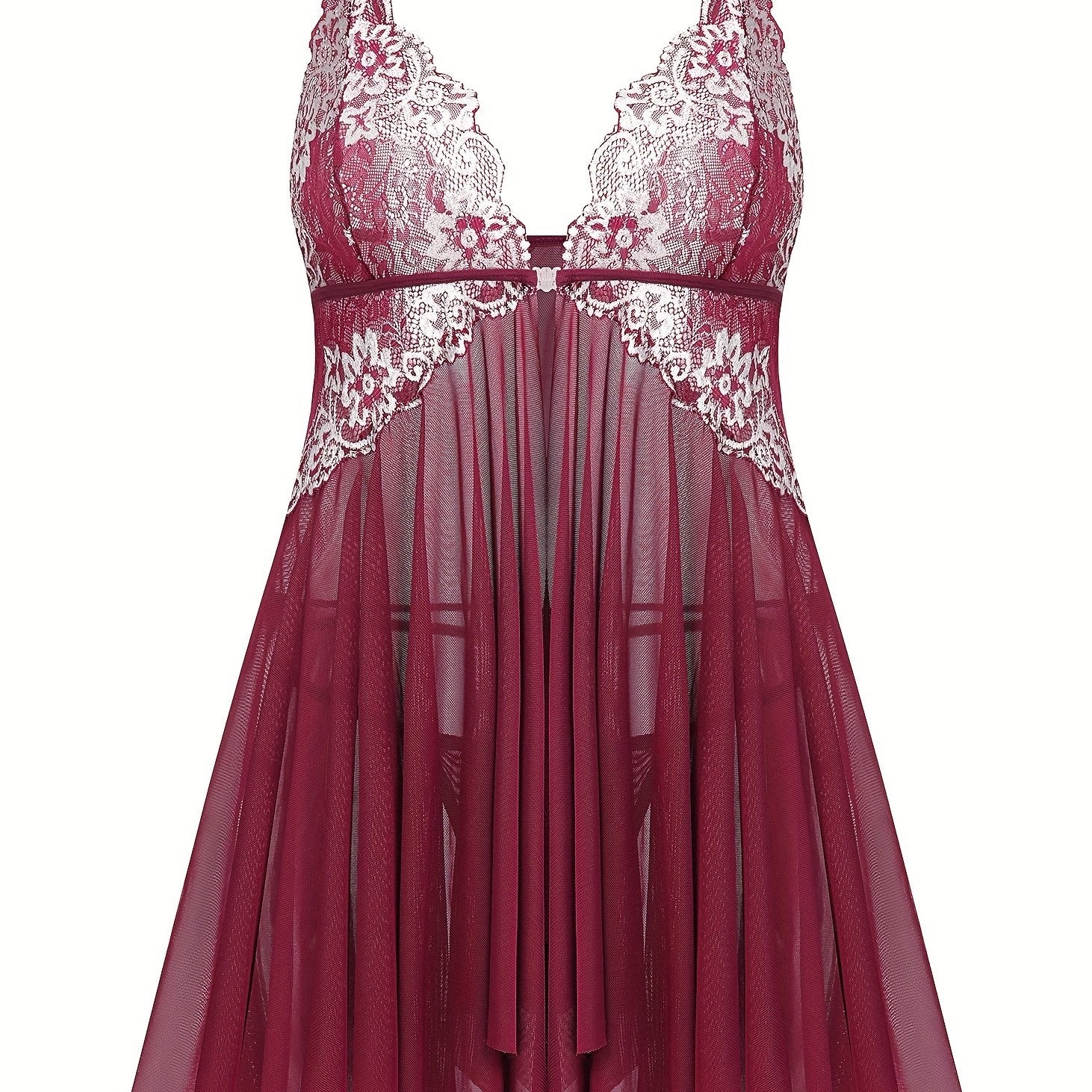 Women's Floral Embroidered Lingerie Dress Plus Size Mesh Slip with Thong