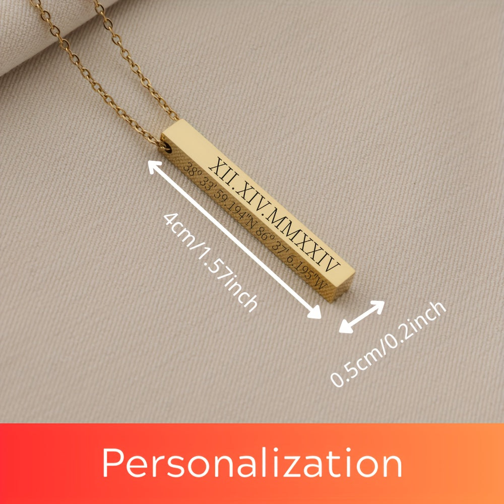 Women's Vertical Bar Necklace Personalized Engraved Gold Silver Rose Gold Jewelry