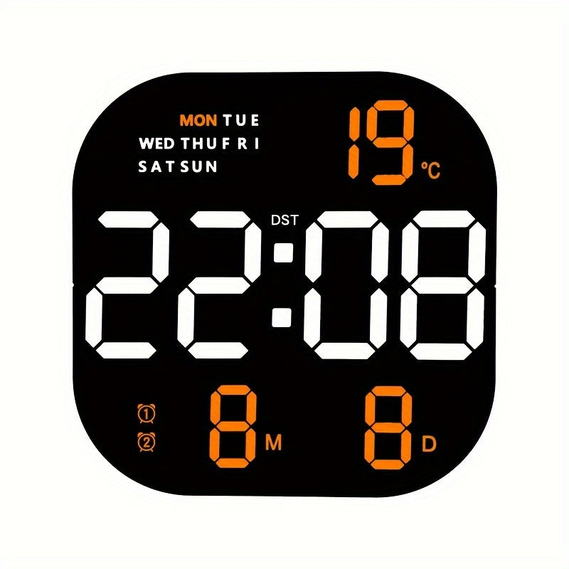 Large LED Wall Clock with Remote Control Digital Display Alarm Calendar Temperature