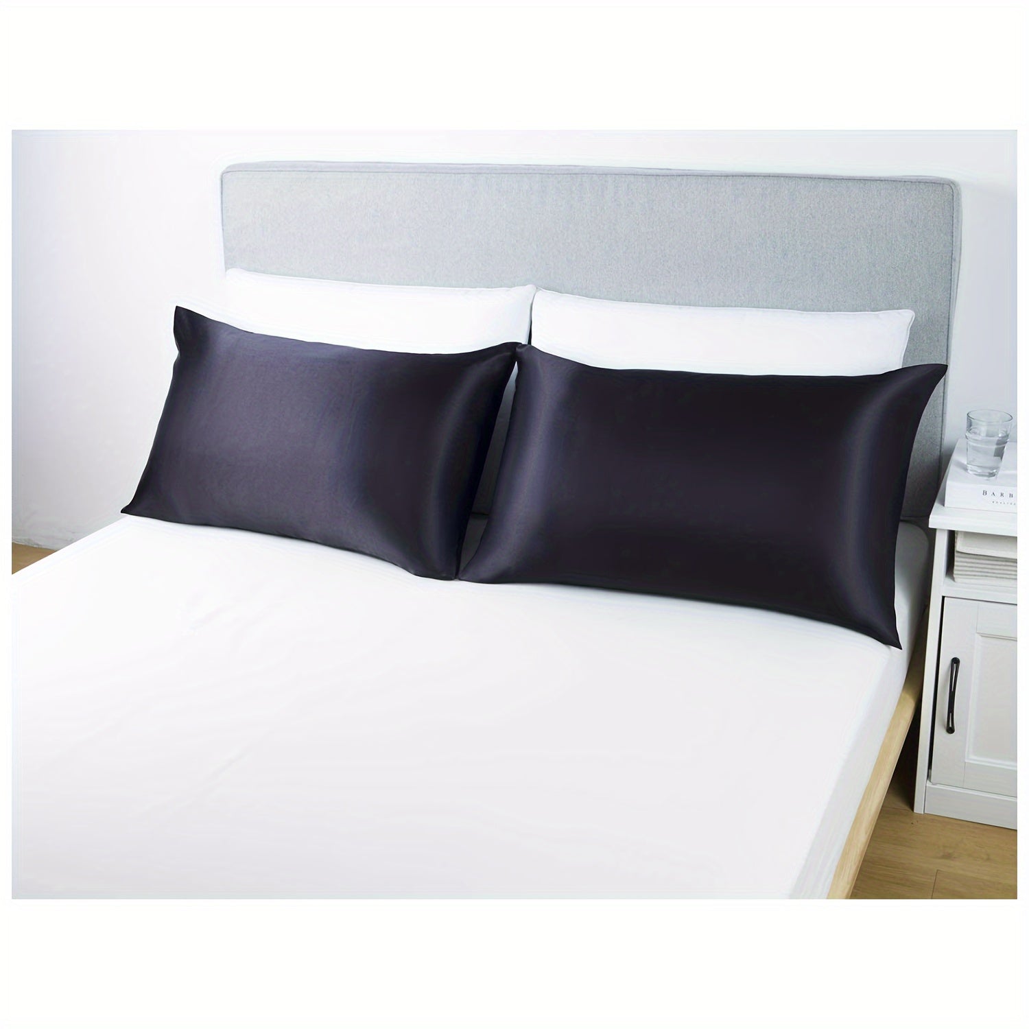 Pair of 2 Satin Pillow Protectors Hypoallergenic Soft Silk-Like Feel Machine Washable