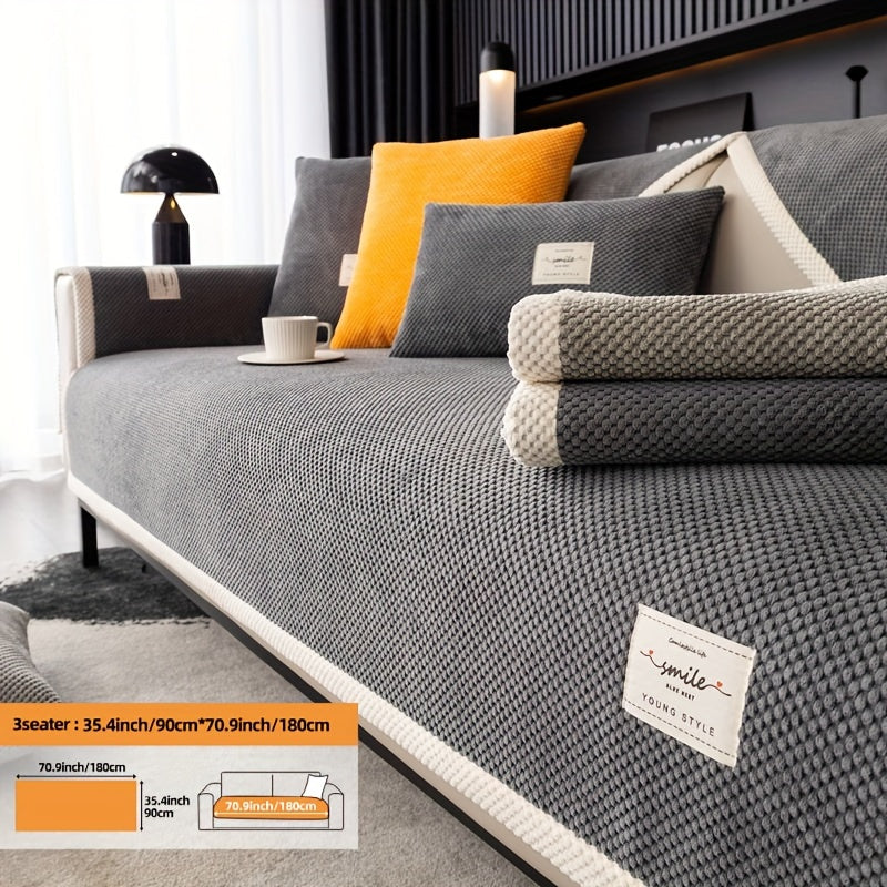 Hozirgi zamonaviy plush divan qopqog'i, barcha fasllar uchun korduroy chekkali