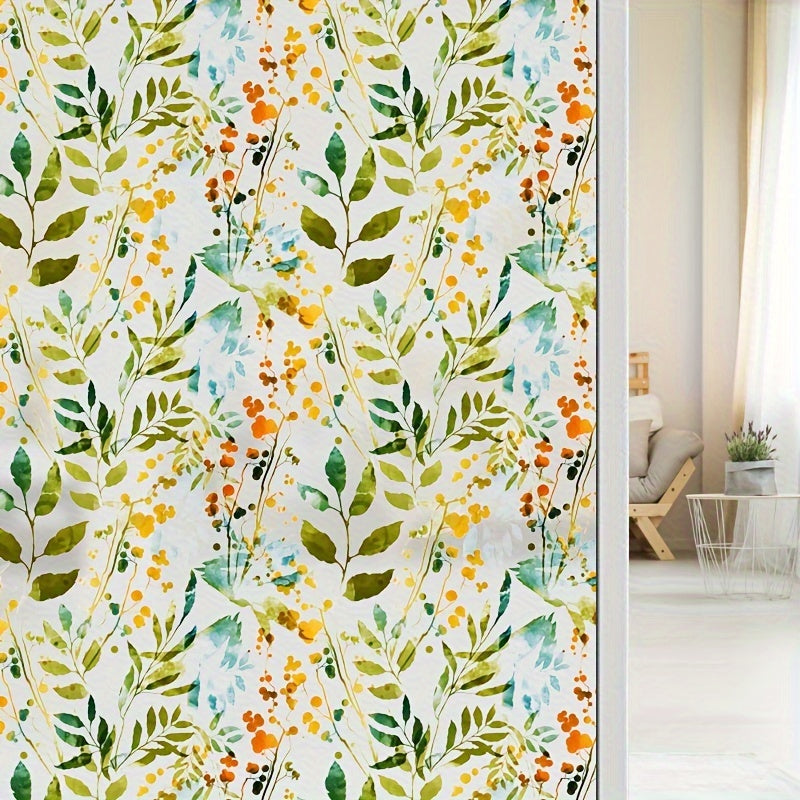 Decorative Window Film Privacy Glass Sticker Colorful Leaf Pattern 4Mil Thickness