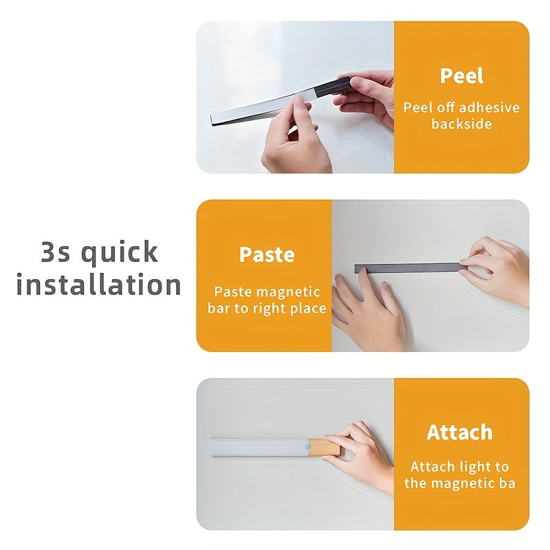 Luz nocturna LED recargable por USB con sensor de movimiento, brillo ajustable, soporte magnético para armarios, gabinetes y dormitorios