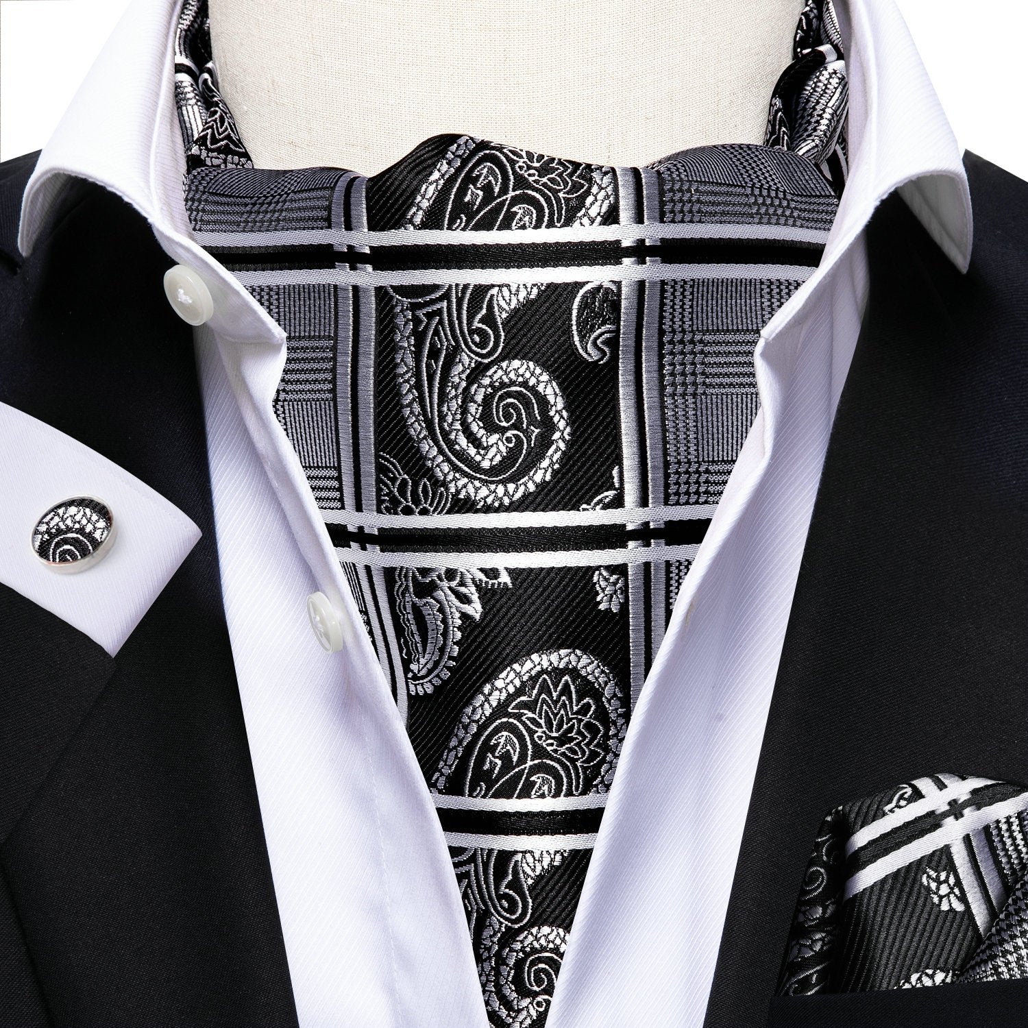 Men's Elegant Silk Paisley Attire Set with Tie Pocket Square Cufflinks for Weddings