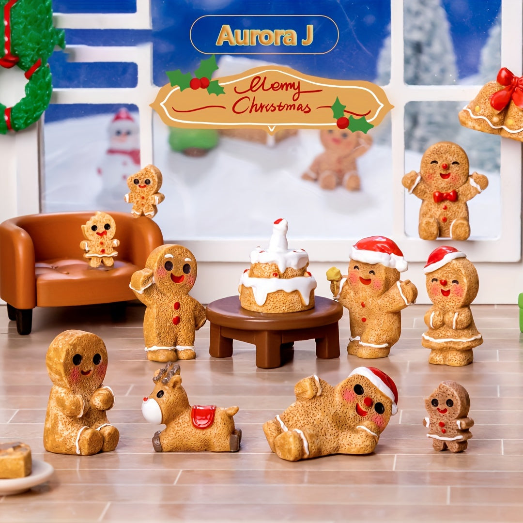 Set of 8 Resin Gingerbread Figurines for Christmas Village Decor and Jewelry Making