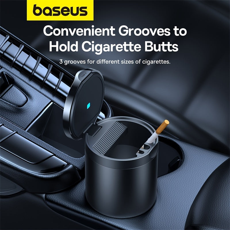 Dual-Use LED Car and Home Ashtray Oval Plastic Aluminum USB Rechargeable Cigarette Grooves