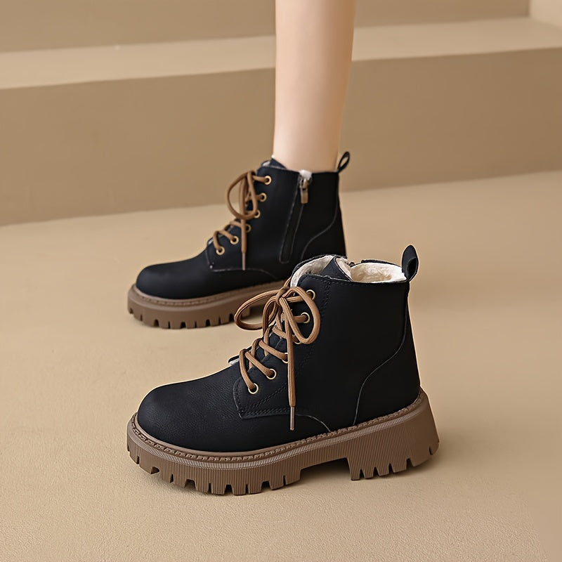 Women's Fashion Mid Heel Block Ankle Boots with Zipper Solid Color