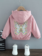 Girls Butterfly Sequin Hooded Jacket Spring Fall Casual Zip-Up Coat