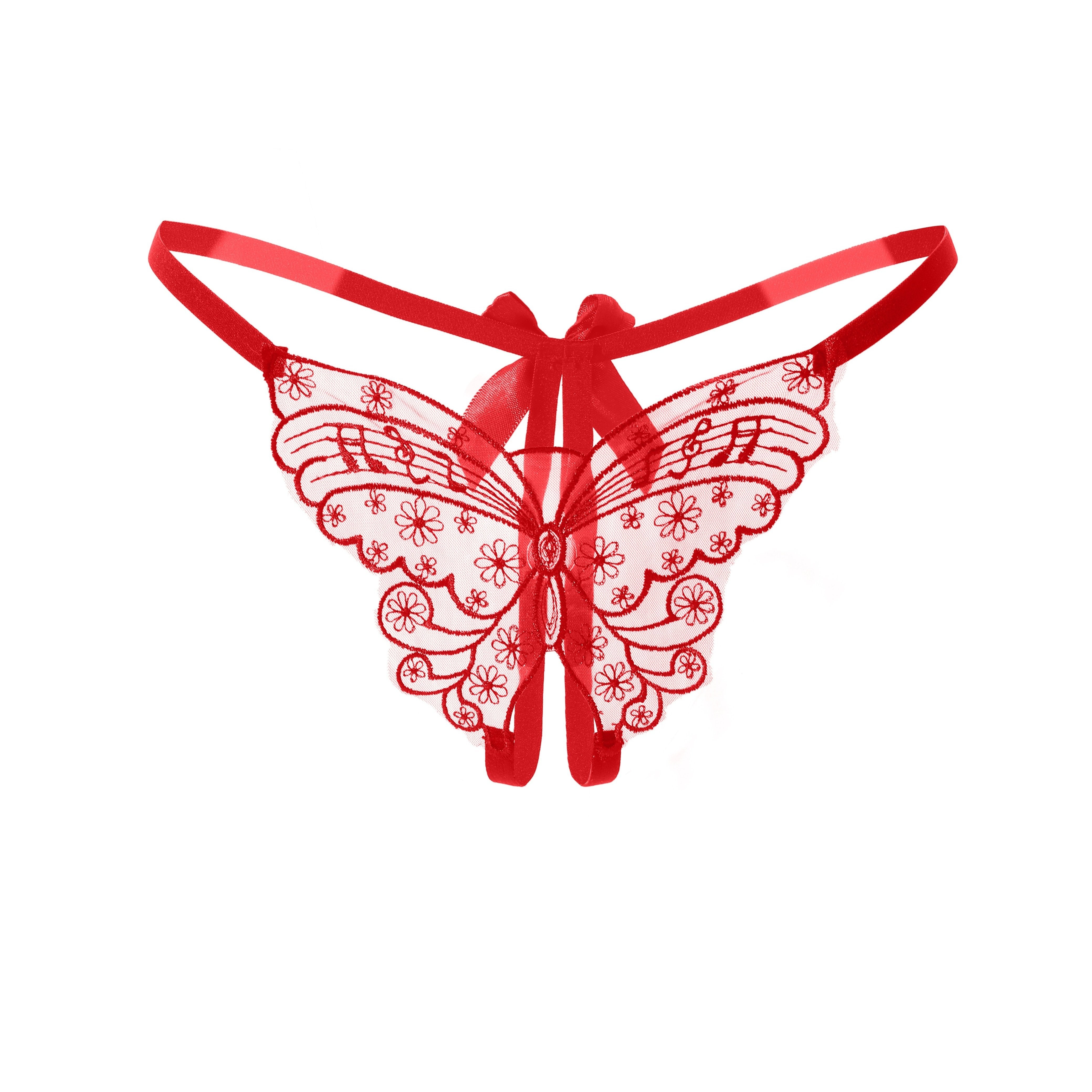 Ayollar uchun ichki kiyim, ochiq qovuq, past bel dizayni bilan sexy dantelli bog'li thong.