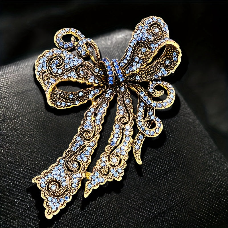 Rhinestone Bow Brooch Pin Vintage-Inspired Jewelry for Dresses Coats Bags