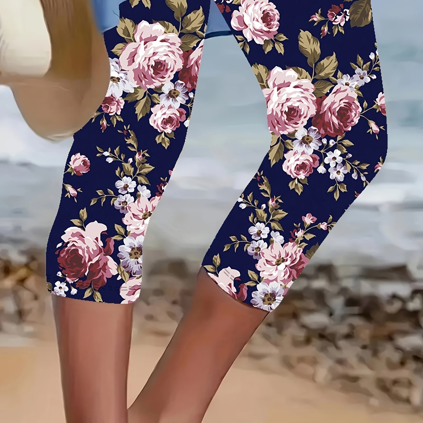 Plus Size Floral Skinny Jeans Women Stretchy Casual Trousers