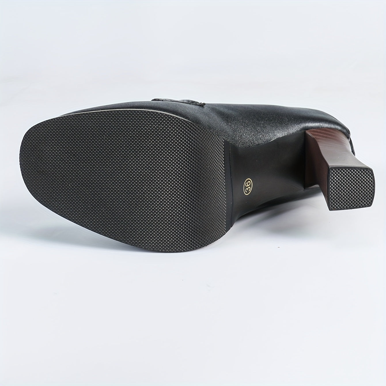 Women's Wood Grain Block Heel Pumps Round Toe Formal Shoes Black