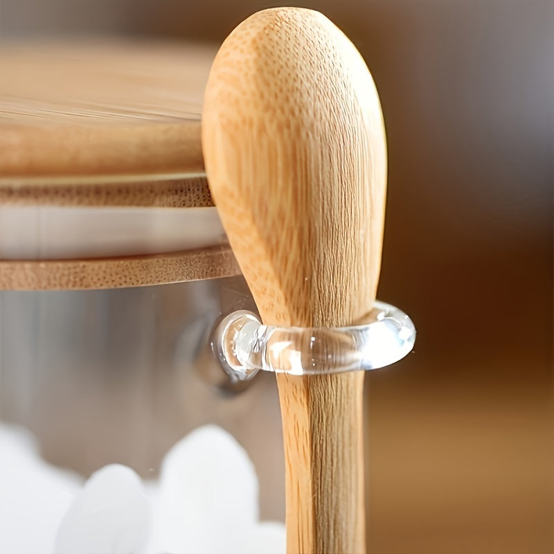 Multi-Functional Glass Storage Jar and Wooden Spoon Set for Tea Coffee Sugar