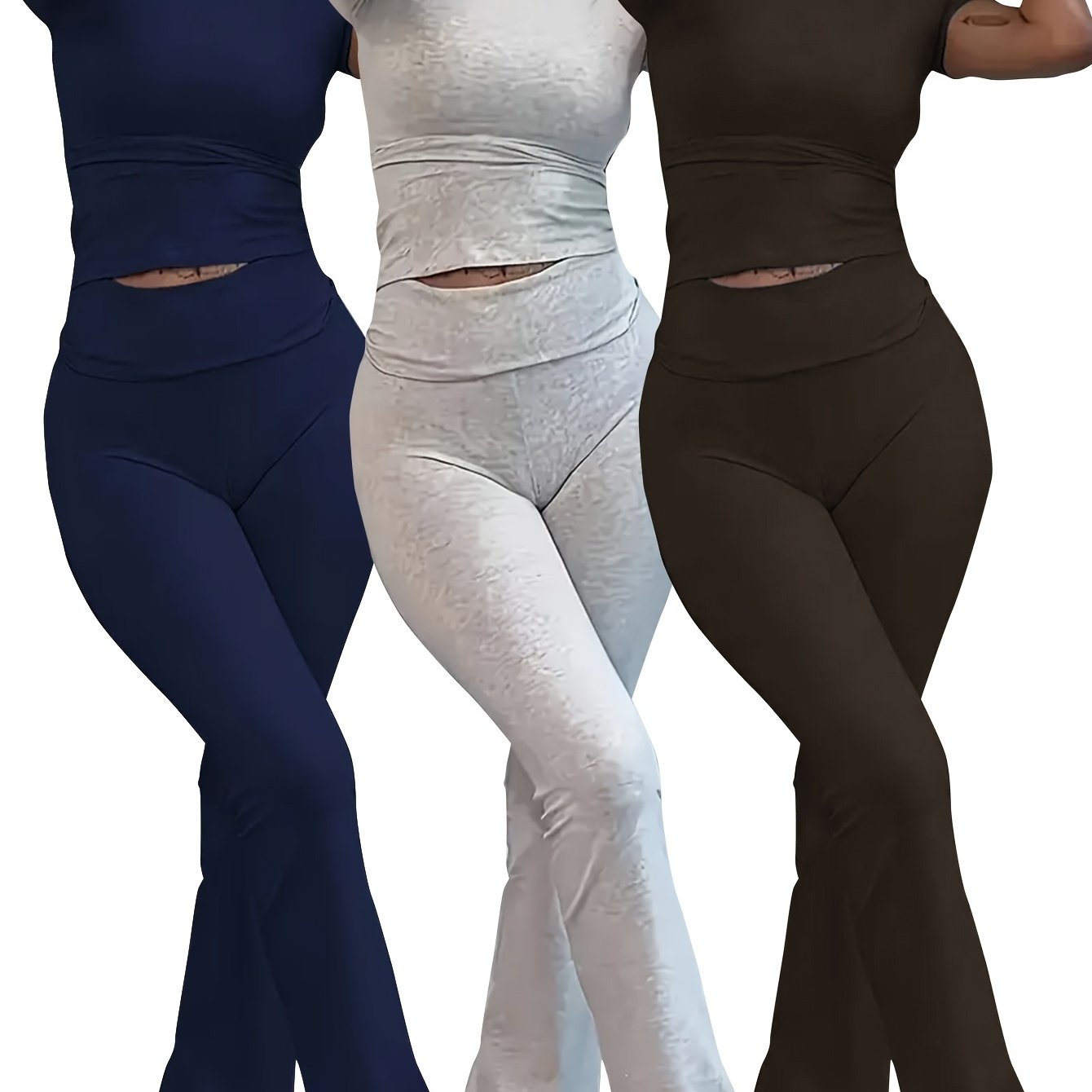 Women's Lounge Set 3-Piece Crop Top Flared Pants Solid Color Knit Modal Comfortable Casual