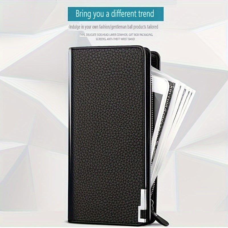 Men's Large Capacity Wallet with Phone Card License Holder PU Solid Black