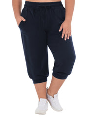 Women's Plus Size Casual Capri Joggers With Drawstring Pockets