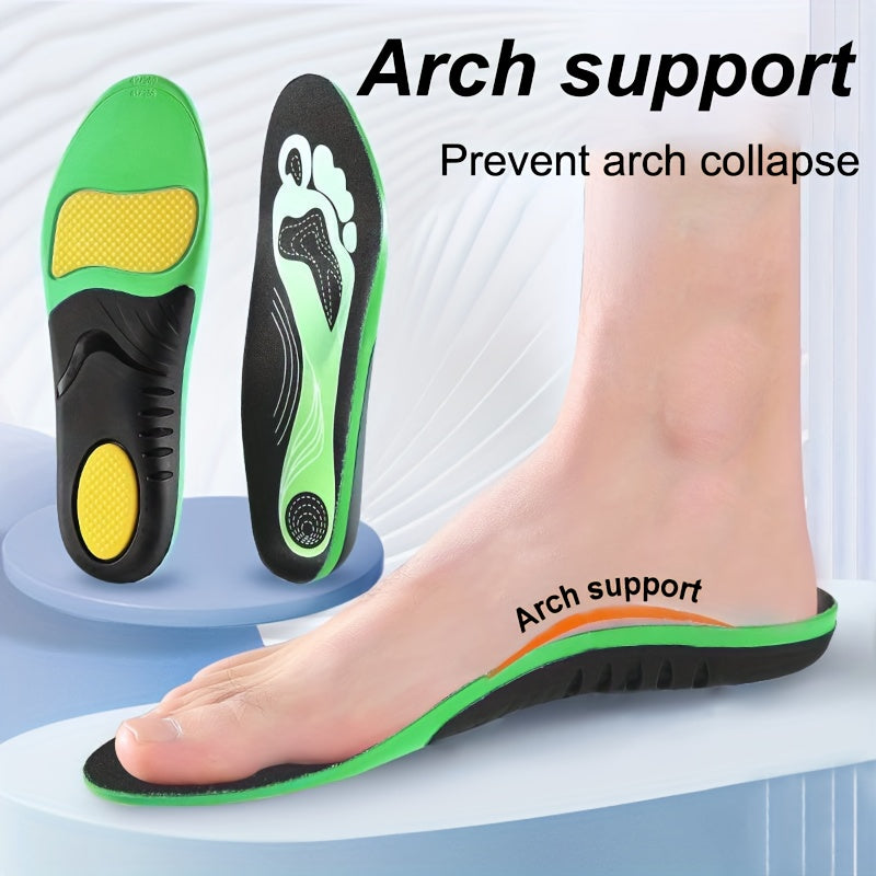 Unisex Breathable PVC Arch Support Insoles Flat Feet Cushioned Black Green